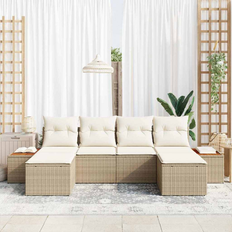 Zestaw Sof na Ogród 6 pcs Beżowy i kremowy Rattan poli