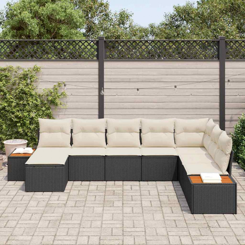 Zestaw Sof na Ogród 9 pcs Czarny i kremowy Technorattan