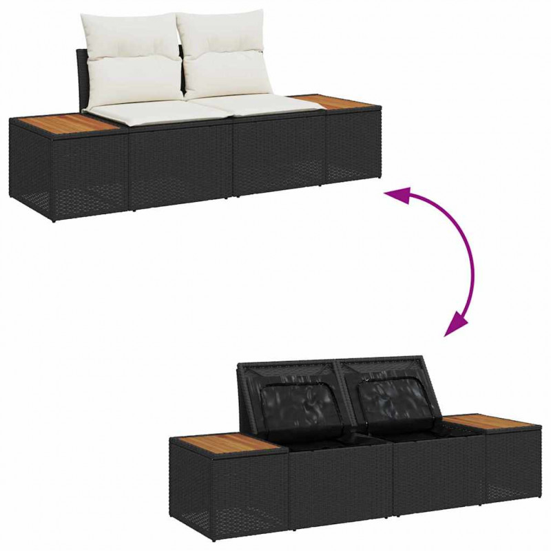 Zestaw Sof na Ogród 9 pcs Czarny i kremowy Technorattan