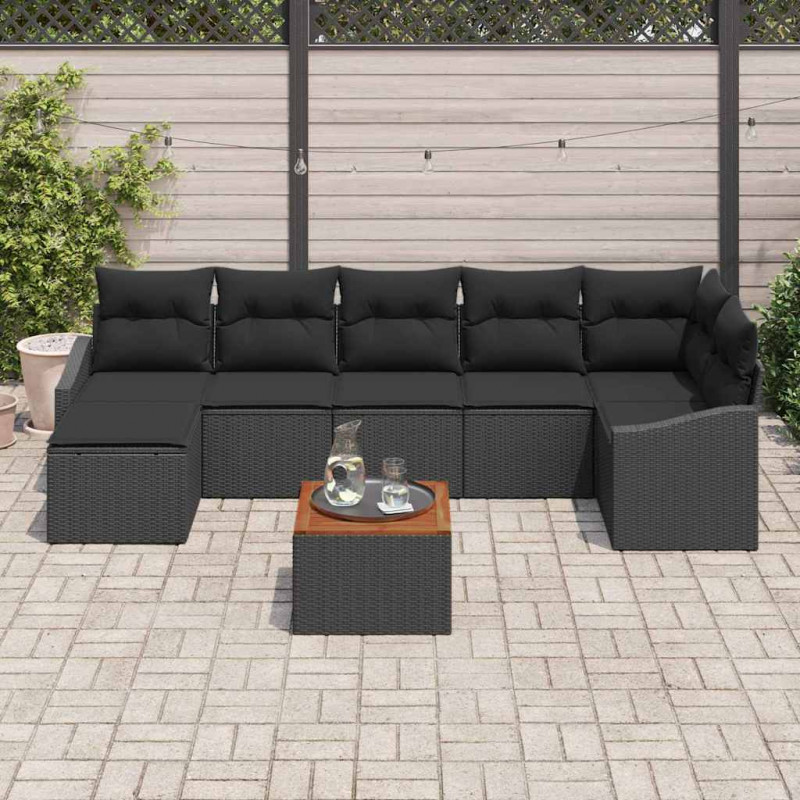 Zestaw Sof na Ogród z przechowywaniem 8 pcs Czarny polirattan