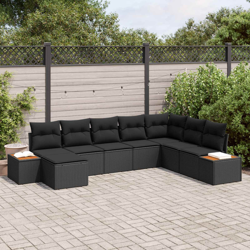 Zestaw Sof na Ogród z poduszką 9 pcs Czarny Technorattan