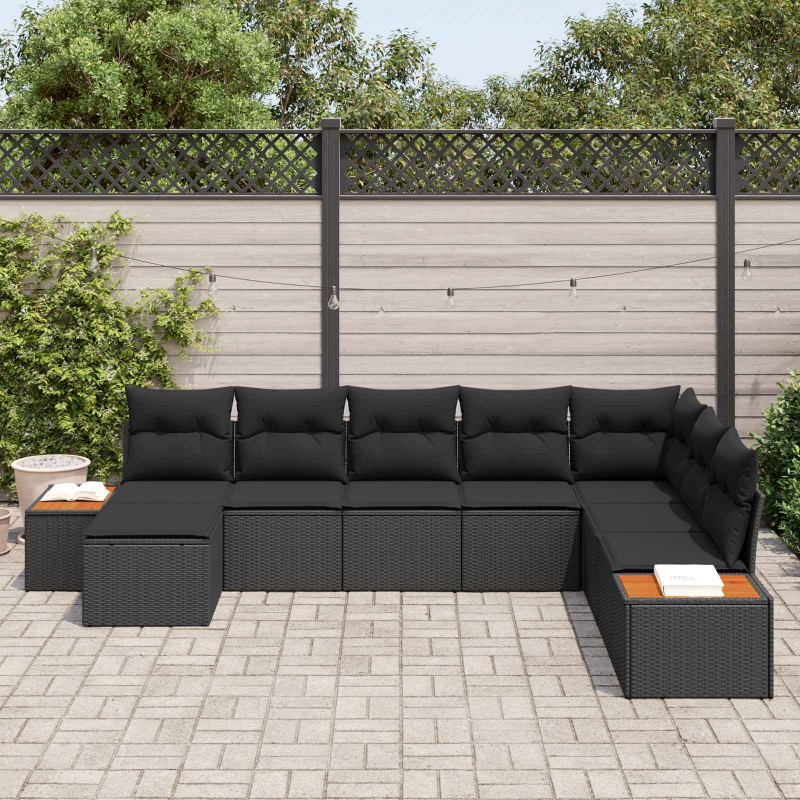 Zestaw Sof na Ogród z poduszką 9 pcs Czarny Technorattan