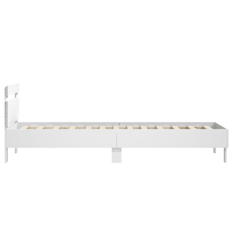 Rama łóżka z wezgłowiem i LED, biała, 90x190 cm