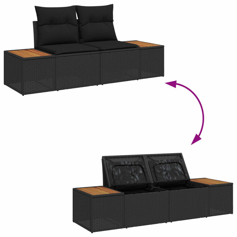 Zestaw Sof na Ogród z poduszką 9 pcs Czarny Technorattan
