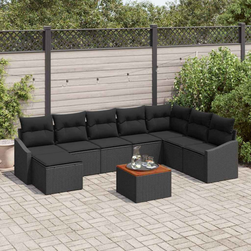 Zestaw Sof na Ogród z przechowywaniem 9 pcs Czarny polirattan