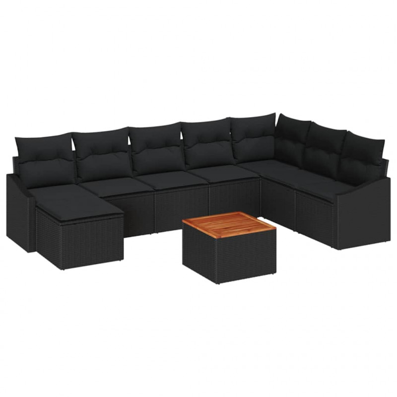 Zestaw Sof na Ogród z przechowywaniem 9 pcs Czarny polirattan