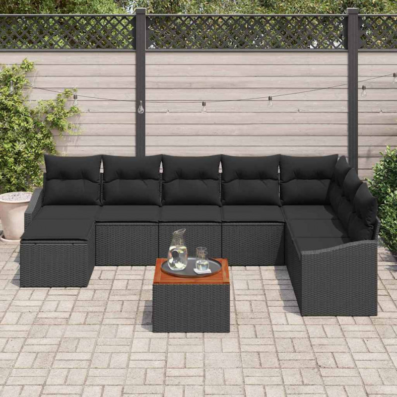 Zestaw Sof na Ogród z przechowywaniem 9 pcs Czarny polirattan