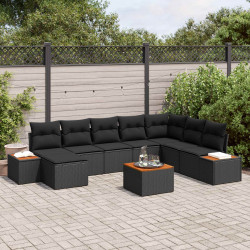 Zestaw Sof na Ogród z poduszką 9 pcs Czarny Technorattan