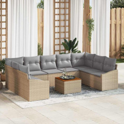 Zestaw Sof na Ogród 10 pcs Beżowy i jasnoszary polirattan
