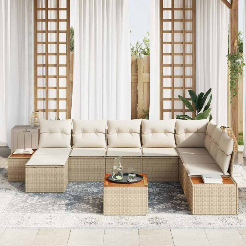 Zestaw Sof na Ogród 9 pcs Beżowy i kremowy Technorattan