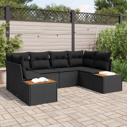 Zestaw Sof na Ogród z poduszką 6 pcs Czarny Technorattan