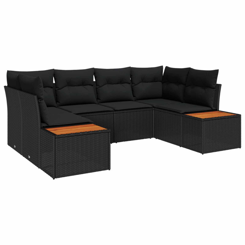 Zestaw Sof na Ogród z poduszką 6 pcs Czarny Technorattan