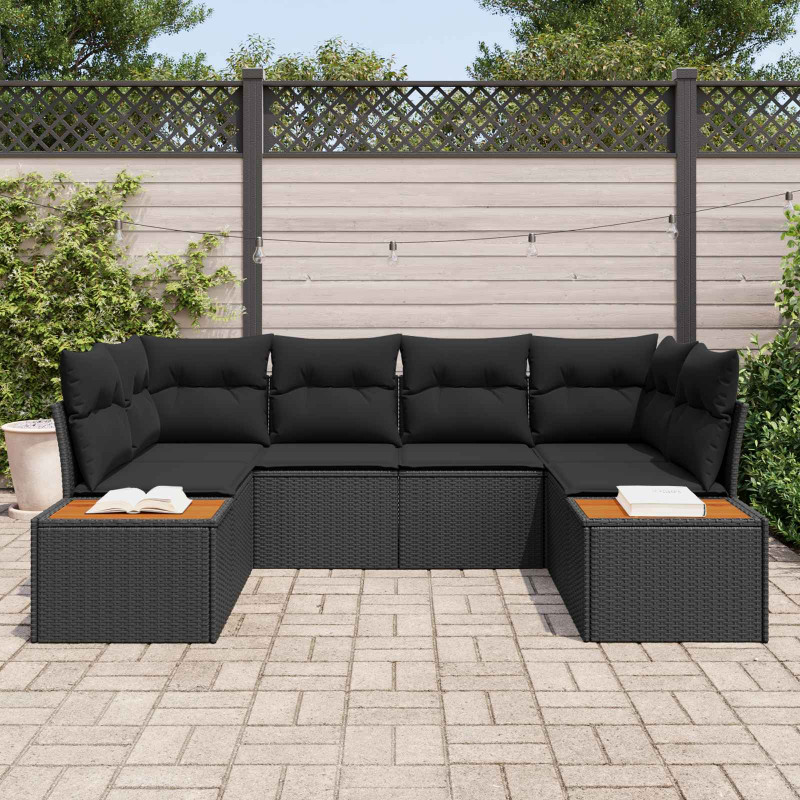 Zestaw Sof na Ogród z poduszką 6 pcs Czarny Technorattan