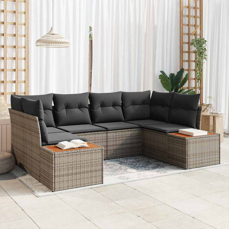 Zestaw Sof na Ogród z poduszką 6 pcs Szary Technorattan