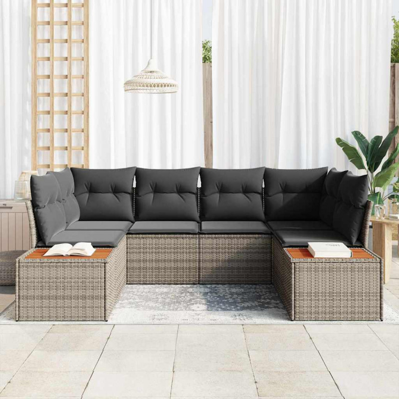 Zestaw Sof na Ogród z poduszką 6 pcs Szary Technorattan