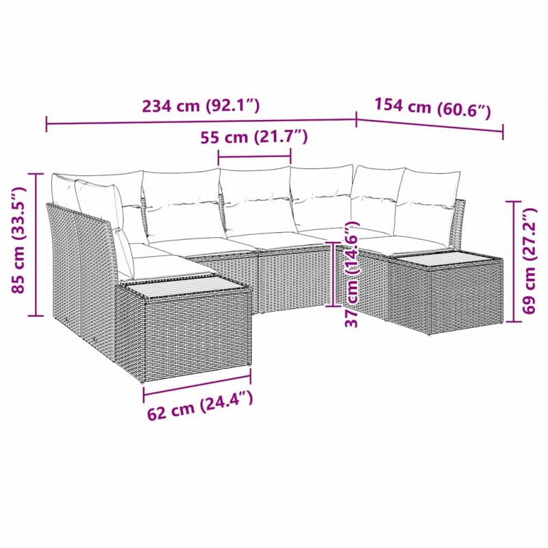 Zestaw Sof na Ogród 6 pcs Beżowy i jasnoszary Technorattan
