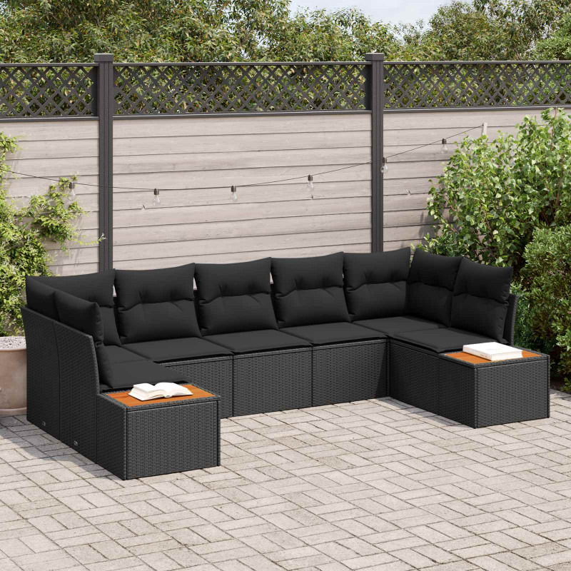 Zestaw Sof na Ogród z poduszką 7 pcs Czarny Technorattan