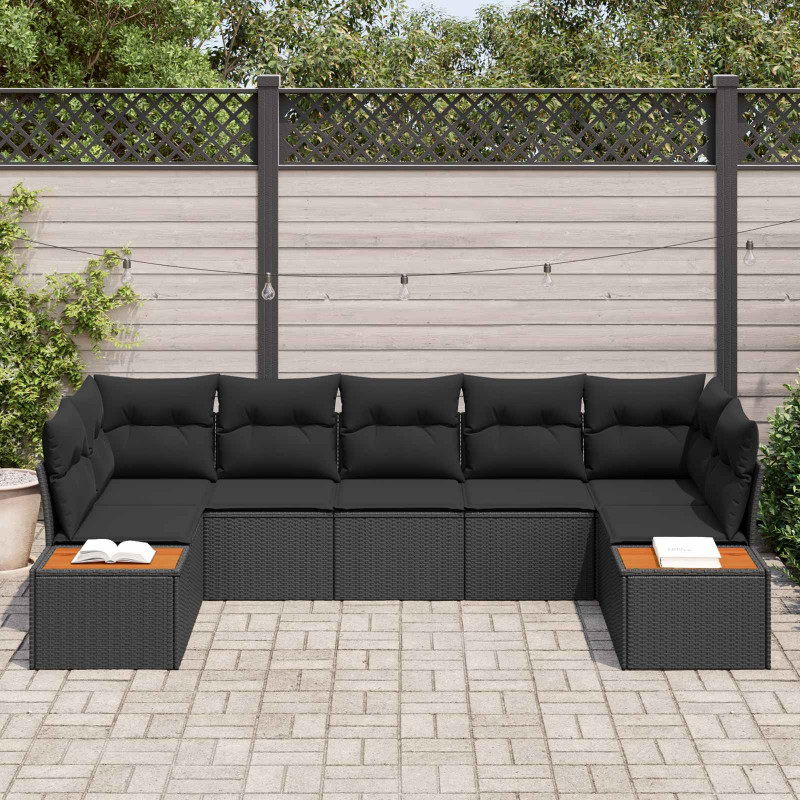Zestaw Sof na Ogród z poduszką 7 pcs Czarny Technorattan