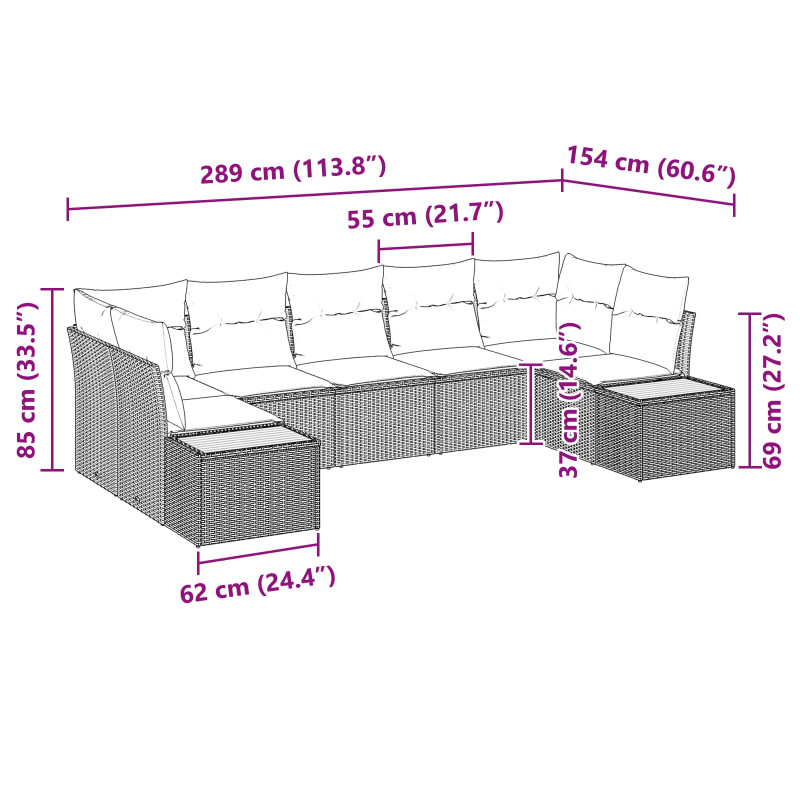 Zestaw Sof na Ogród z poduszką 7 pcs Czarny Technorattan