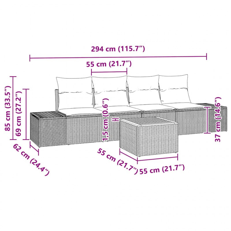Zestaw Sof na Ogród z przechowywaniem 5 pcs Czarny polirattan