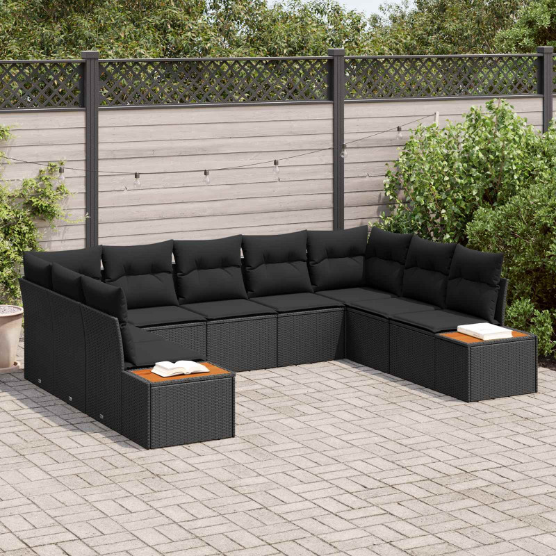 Zestaw Sof na Ogród z poduszką 5 pcs Czarny Technorattan