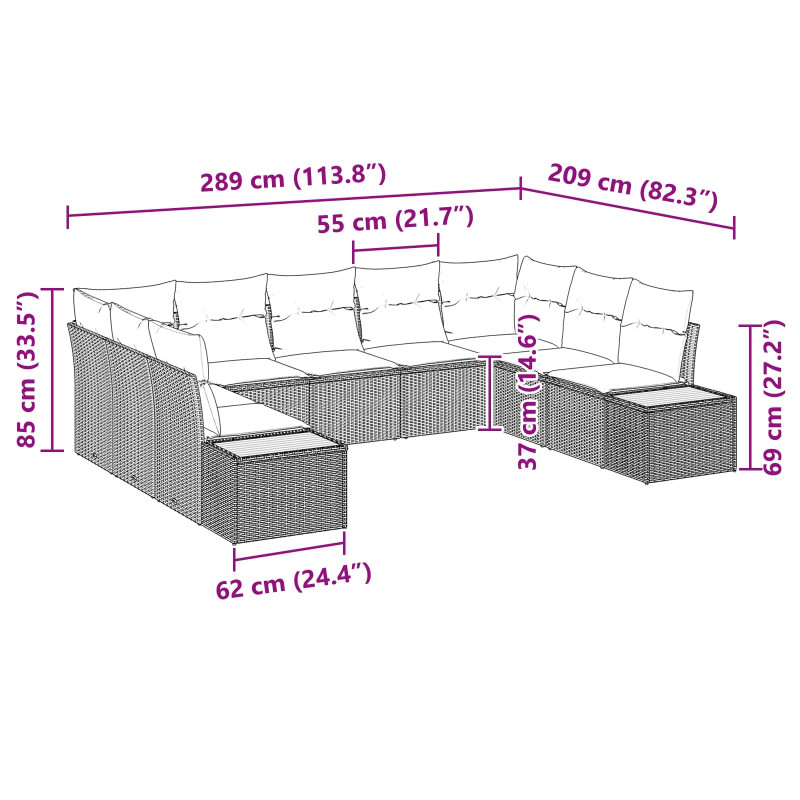 Zestaw Sof na Ogród z poduszką 5 pcs Czarny Technorattan