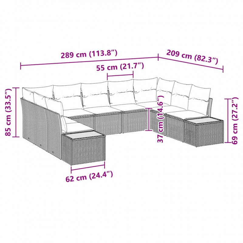 Zestaw Sof na Ogród z poduszką 5 pcs Szary Technorattan