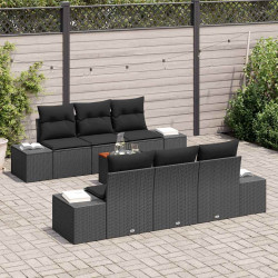 Zestaw Sof na Ogród z przechowywaniem 7 pcs Czarny polirattan