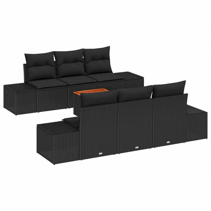 Zestaw Sof na Ogród z przechowywaniem 7 pcs Czarny polirattan