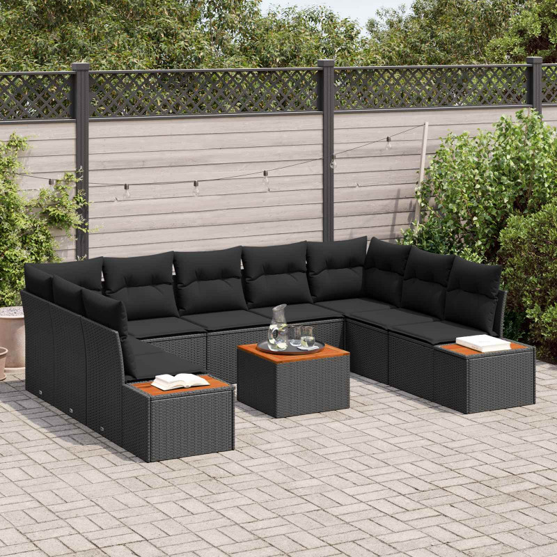 Zestaw Sof na Ogród z poduszką 5 pcs Czarny Technorattan