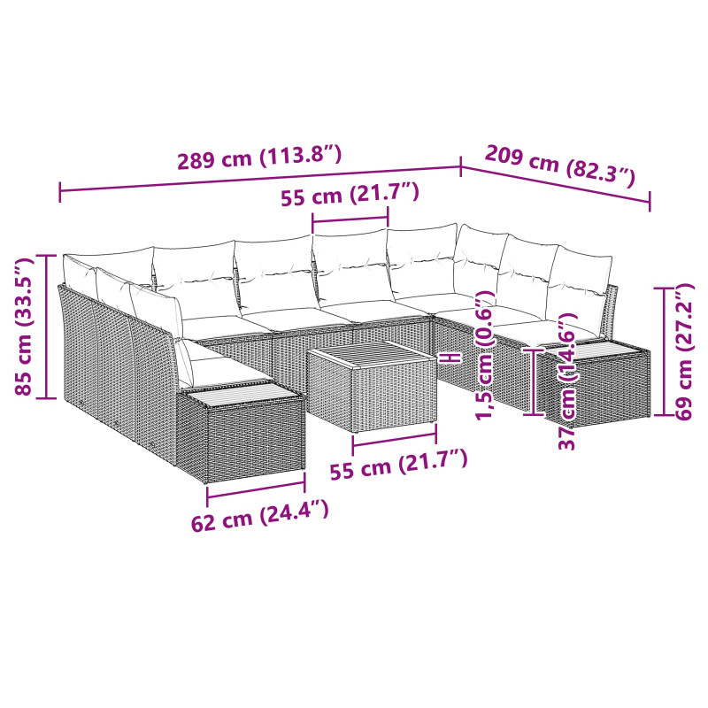 Zestaw Sof na Ogród z poduszką 5 pcs Czarny Technorattan