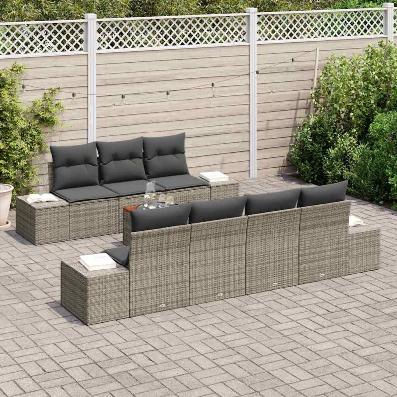 Zestaw Sof na Ogród z przechowywaniem 8 pcs Szary polirattan