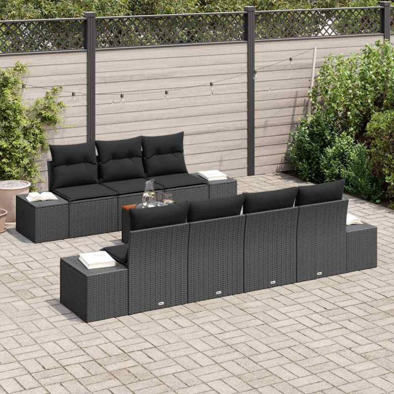 Zestaw Sof na Ogród z przechowywaniem 8 pcs Czarny polirattan