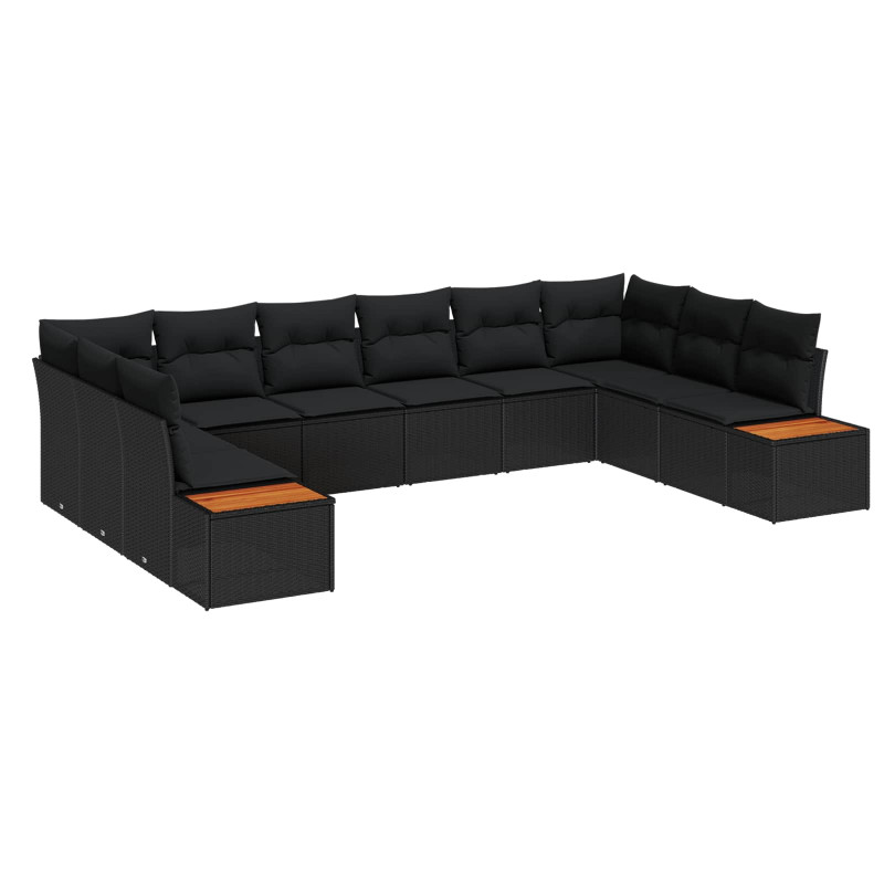 Zestaw Sof na Ogród z poduszką 10 pcs Czarny Technorattan