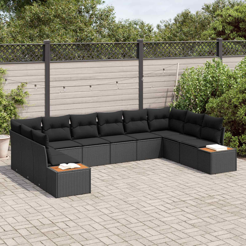Zestaw Sof na Ogród z poduszką 10 pcs Czarny Technorattan