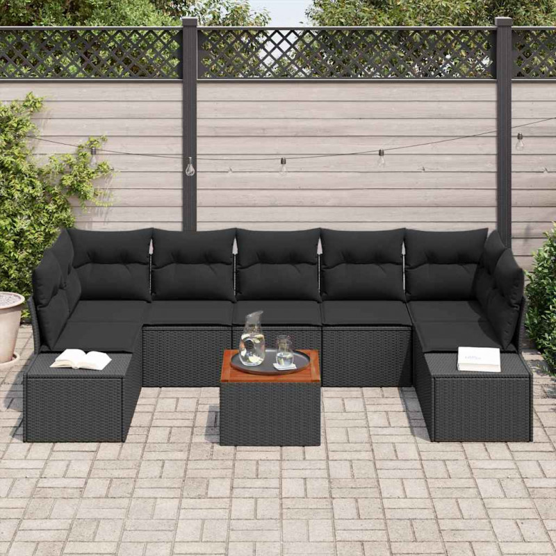 Zestaw Sof na Ogród z przechowywaniem 8 pcs Czarny polirattan