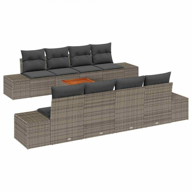 Zestaw Sof na Ogród z przechowywaniem 9 pcs Szary polirattan