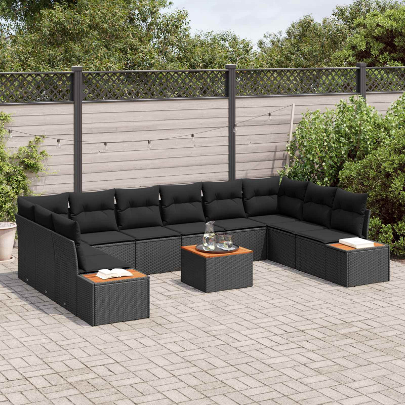 Zestaw Sof na Ogród z poduszką 10 pcs Czarny Technorattan