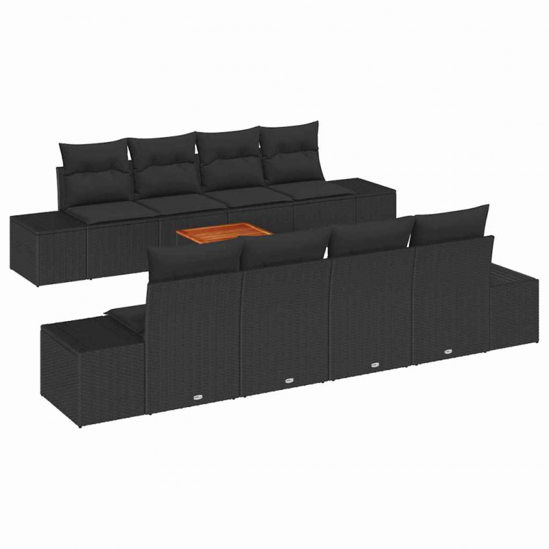 Zestaw Sof na Ogród z przechowywaniem 9 pcs Czarny polirattan