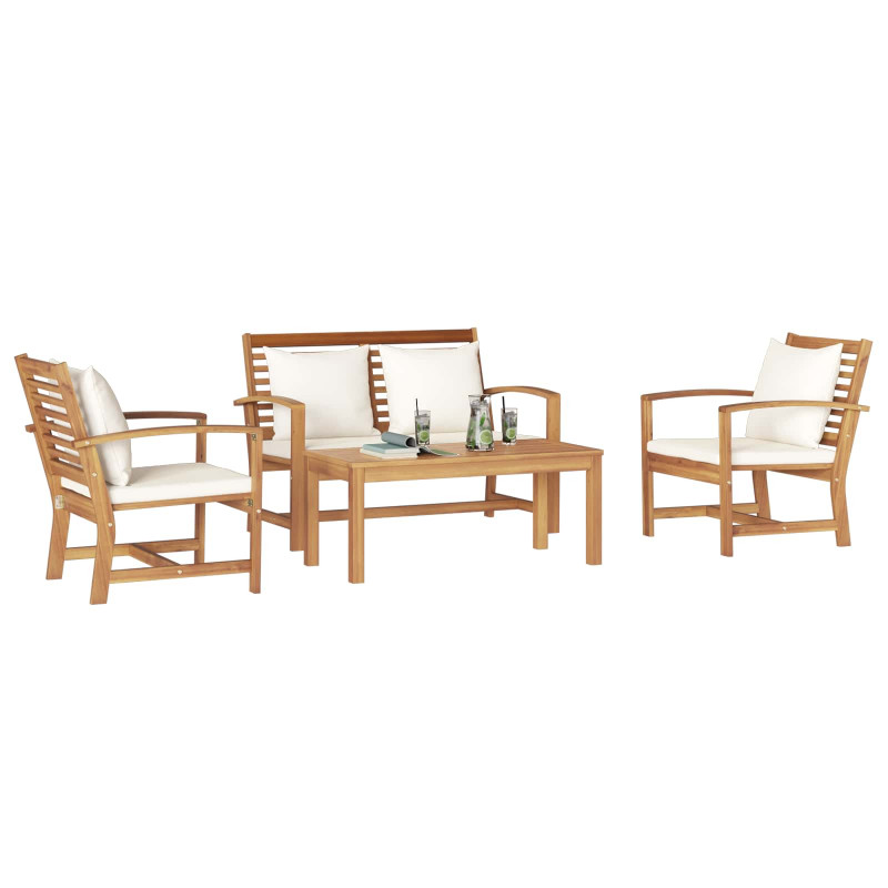 Zestaw Sof na Ogród 4 pcs Naturalny Lite drewno teakowe