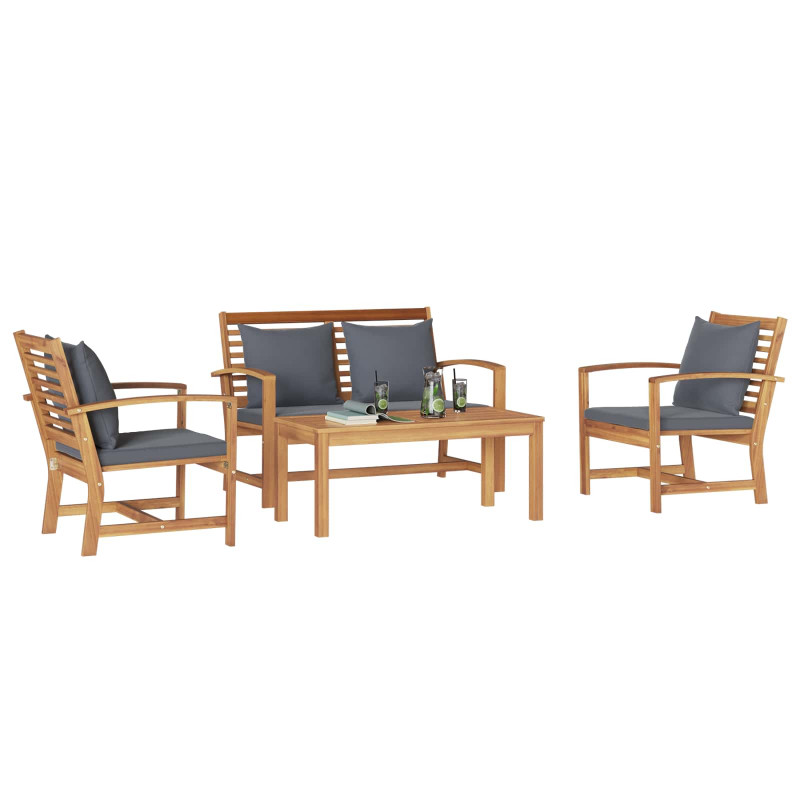Zestaw Sof na Ogród 4 pcs Naturalny Lite drewno teakowe