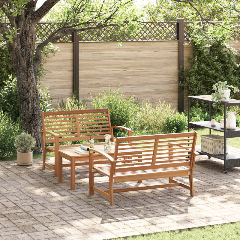 Zestaw Sof na Ogród 3 pcs Naturalny Lite drewno teakowe