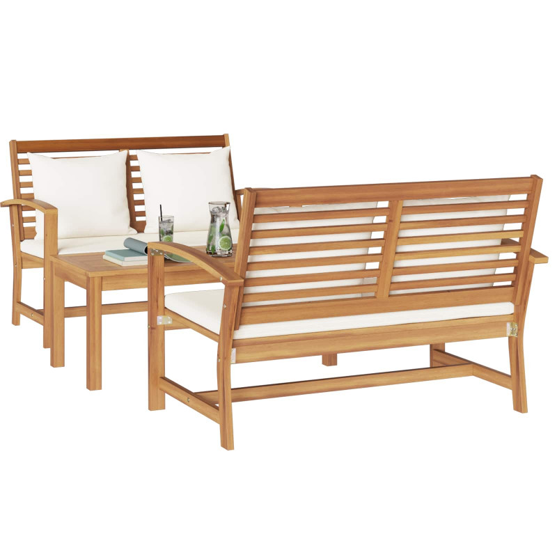 Zestaw Sof na Ogród 3 pcs Naturalny Lite drewno teakowe