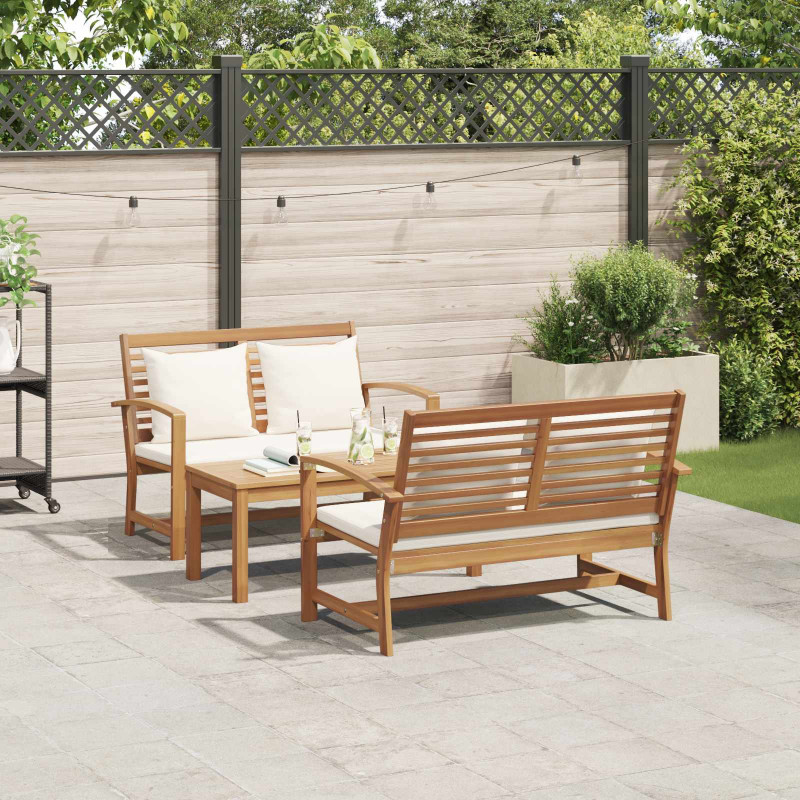 Zestaw Sof na Ogród 3 pcs Naturalny Lite drewno teakowe