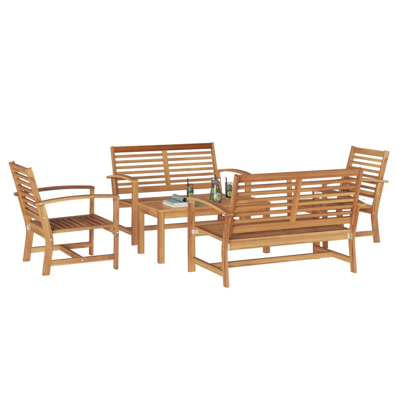 Zestaw Sof na Ogród 5 pcs Naturalny Lite drewno teakowe