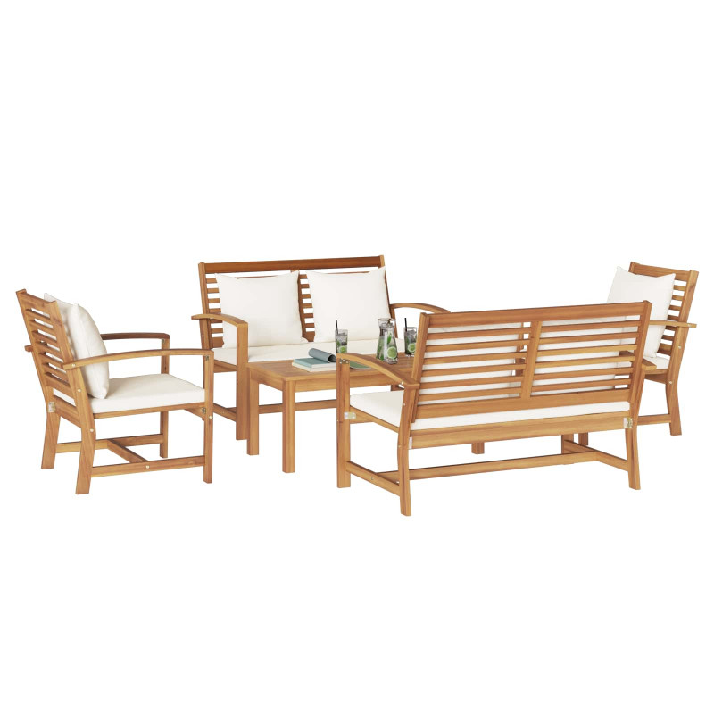 Zestaw Sof na Ogród 5 pcs Naturalny Lite drewno teakowe
