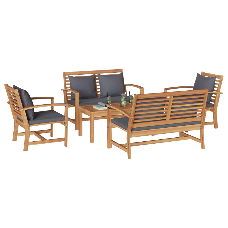 Zestaw Sof na Ogród 5 pcs Naturalny Lite drewno teakowe