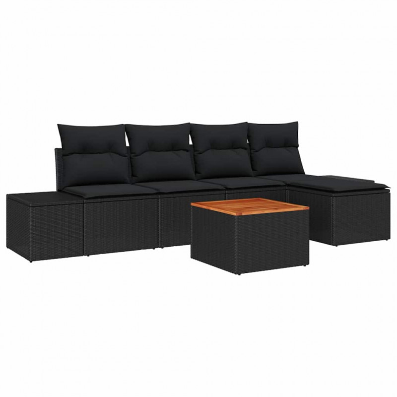 Zestaw Sof na Ogród z przechowywaniem 6 pcs Czarny polirattan