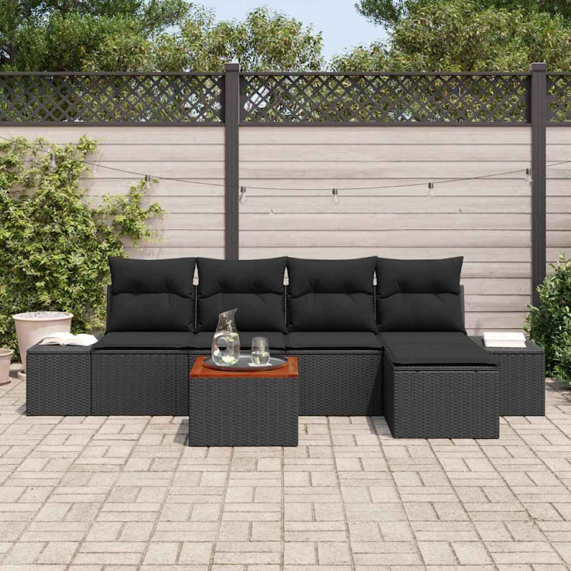 Zestaw Sof na Ogród z przechowywaniem 6 pcs Czarny polirattan