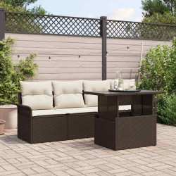 Zestaw Sof na Ogród z poduszką 5 pcs Brązowy Rattan poli